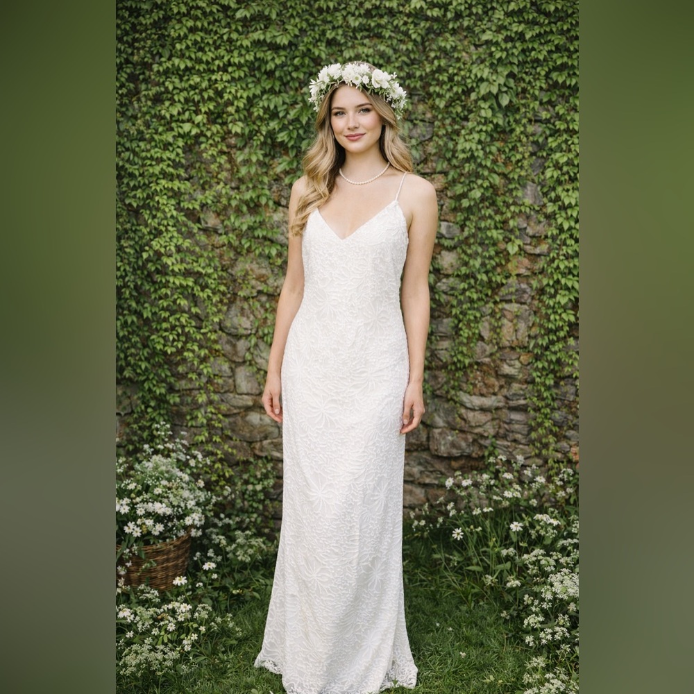 NIKKI REED FOR REVOLVE Ivory Indie Bride Cottagecore Lace Slip Dress, S - Picture 3 of 13